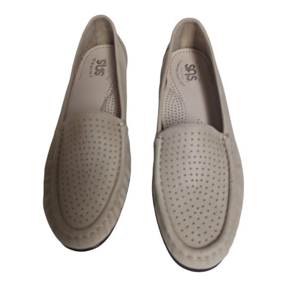 SAS Nubuck Perforated Slip On Leather Loafer Linen Color Size 7N - Picture 2 of 10